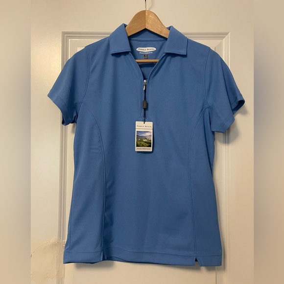 Pebble Beach Fitted Blue Polo Short Sleeve Tee - Picture 1 of 4